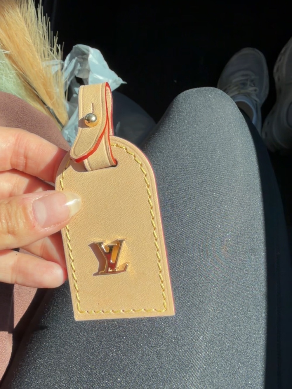 Louis Vuitton Natural Beige Leather Luggage Tag with Gold Hardware